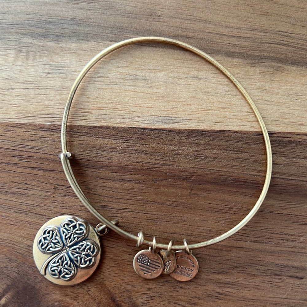 Alex and Ani Four Leaf Clover bangle in a Rafaelian gold finish